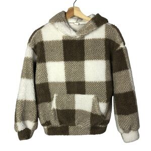 Boutique Girls Brown & White Buffalo Plaid Sherpa Hoodie 11/12